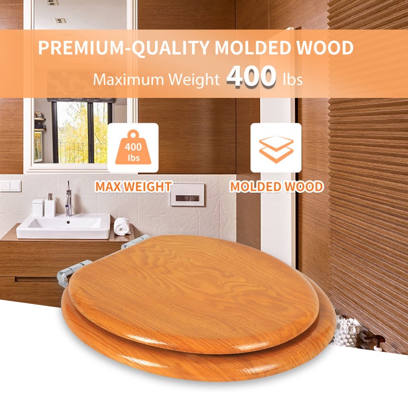 Angel Shield Toilet Seat Round Wood with Slow Close,Easy Clean,Quick-Release Hinges (Round,Dark Walnut) - Image 5